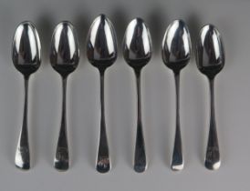 Six assorted silver Old English pattern dessert spoons, various makers and dates, crested, 202gms,
