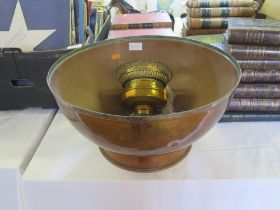 A Large Copper Bowl (38.5cm diam.) and a paraffin lamp burner