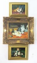 Brights of Nettlebed, kittens, oil on board, 24x19cm, gilt framed and two small kitten studies