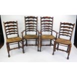 A Brights of Nettlebed Set of Four Ladder Back Rush Seated Chairs