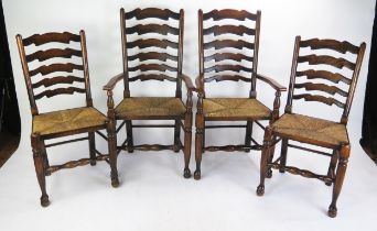 A Brights of Nettlebed Set of Four Ladder Back Rush Seated Chairs