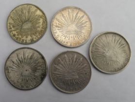 Mexican 8 Reales pieces 1893 / 65 / 96 / 31 and 1902