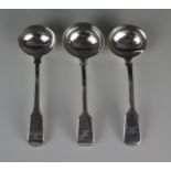 Three assorted silver sauce ladles, various makers and dates, all initialled, 179gms, 5.77ozs