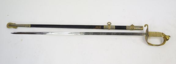 A Spanish reproduction American Civil War style naval officers sword with 78cm etched and fullered