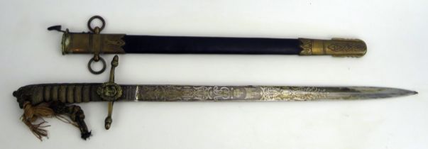 A George V naval officer's dirk, with 45cm etched balae with Royal Cypher, by Gieve, Matthews &