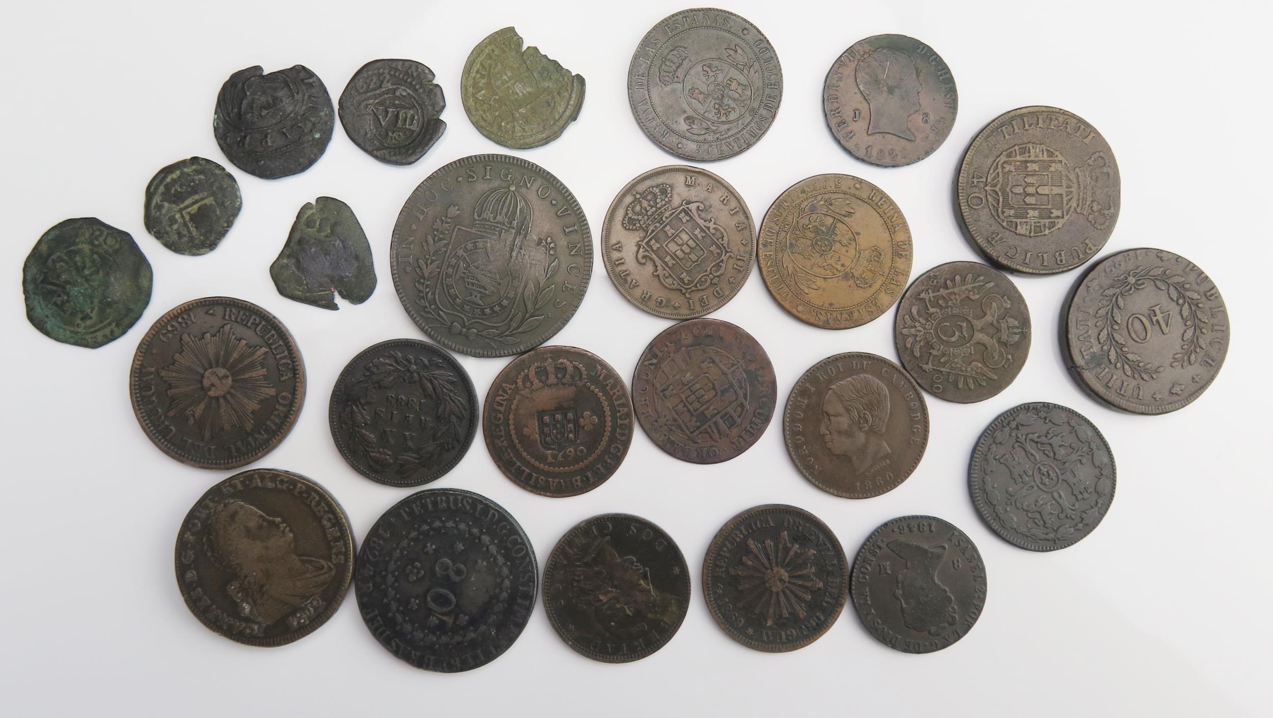 South America, Spanish and Portuguese copper coins including cobs