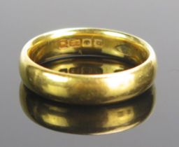 A Victorian 22ct Gold Plain Wedding Band, 4.6mm wide, size M.25, London 1857, 6.49g