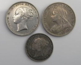 Higher grade 1843 shilling (scarce date) with 1896 shilling and higher grade 1866 sixpence