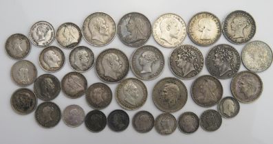 Sheet of Maundy coins - 8 x Maundy penny, 11 x Maundy 2d, 9 x Maundy 4d including 1826 and 1828 etc.