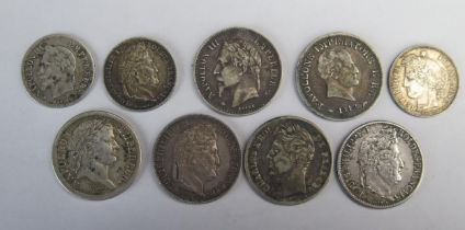 France Napoleon 1808 demi Franc with 1827 / 1839 / 1847 / 1865, Italian 1812 Napoleon 10. soldi,