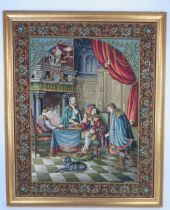 A large gros-point needlework tapestry, depicting figures playing chess in the French Royal court,