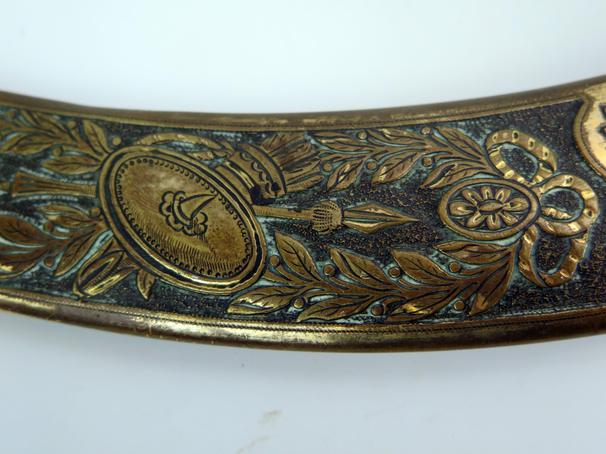 An early 19th century continental cutlass, with 44cm curved and etched blade, with gilt brass - Image 8 of 15