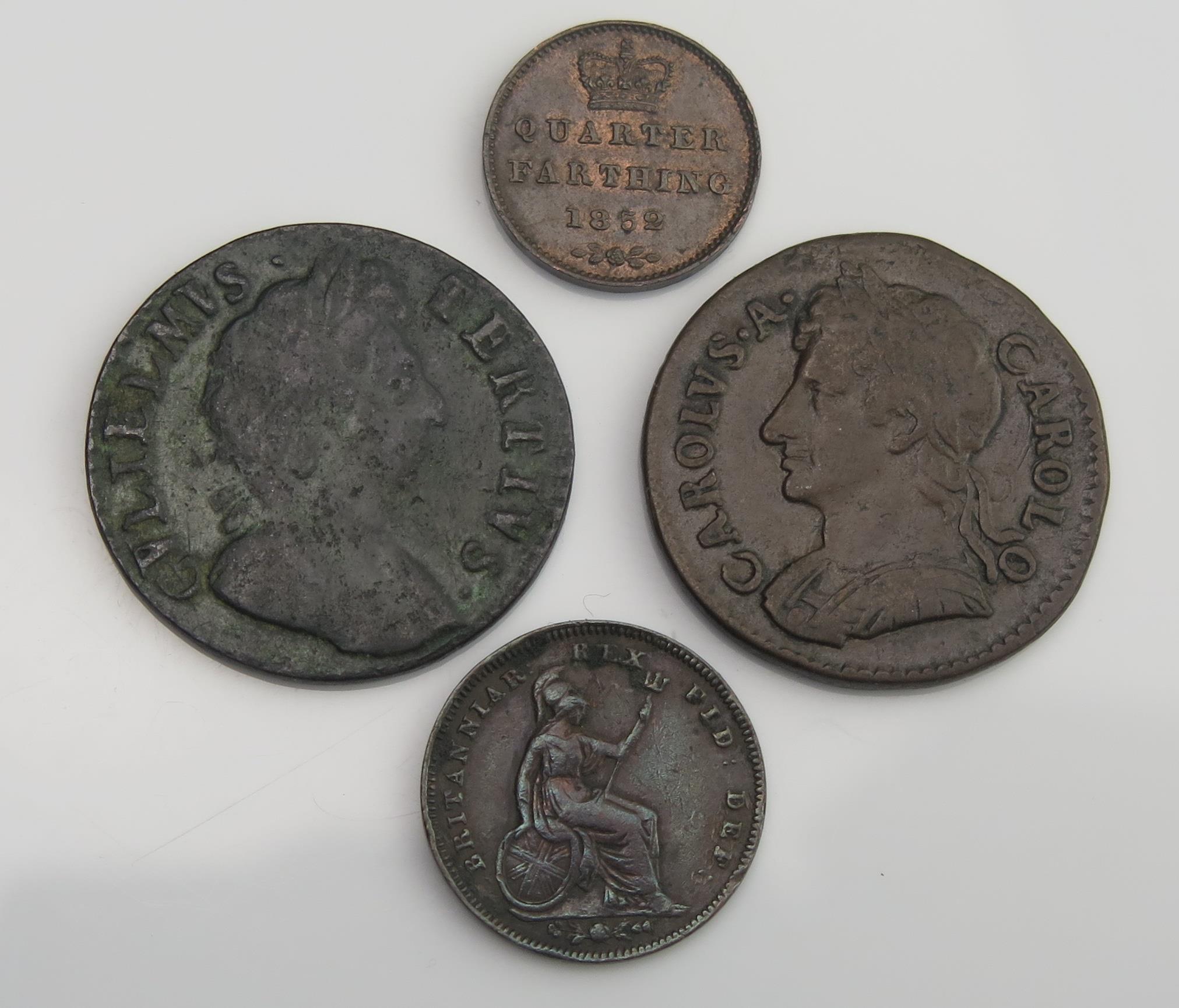 1674 Farthing, 1700 Farthing, 1827 1/3 Farthing, 1852 1/4 Farthing - Image 2 of 2