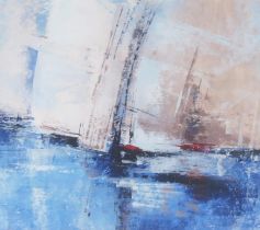 Susanna Lance, west country contemporary artist, 'Sails & Reflections, mixed media, titled verso,