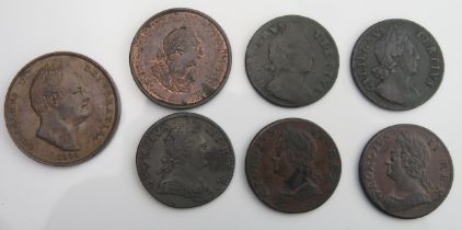Halfpennies 1699 / 1701 / 1748 / 1752 / 1799 (higher grade) with better grade 1834 penny