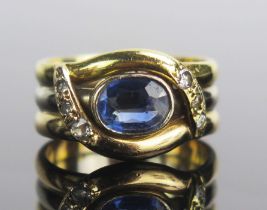 A Sri Lankan Sapphire and Diamond Ring in a Bahrain precious yellow and white gold bespoke made
