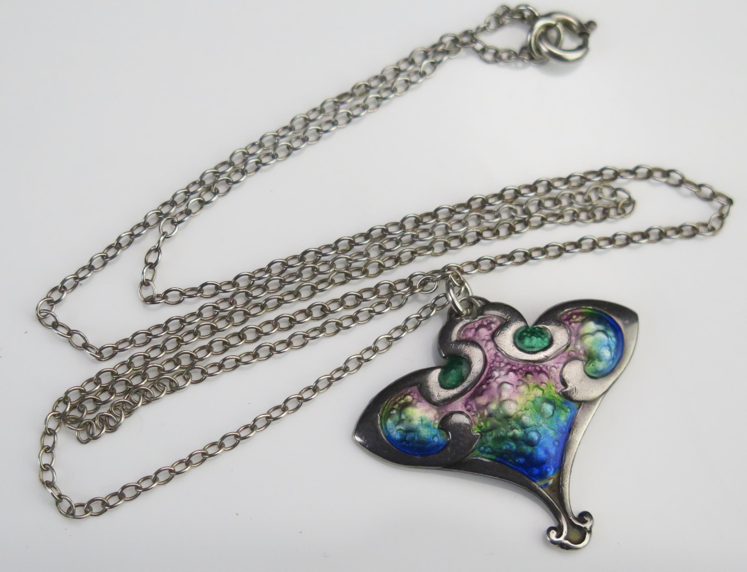 An Art Nouveau Smith and Ewen Silver and Enamel Pendant (29mm drop) and on a silver chain, 5.31g