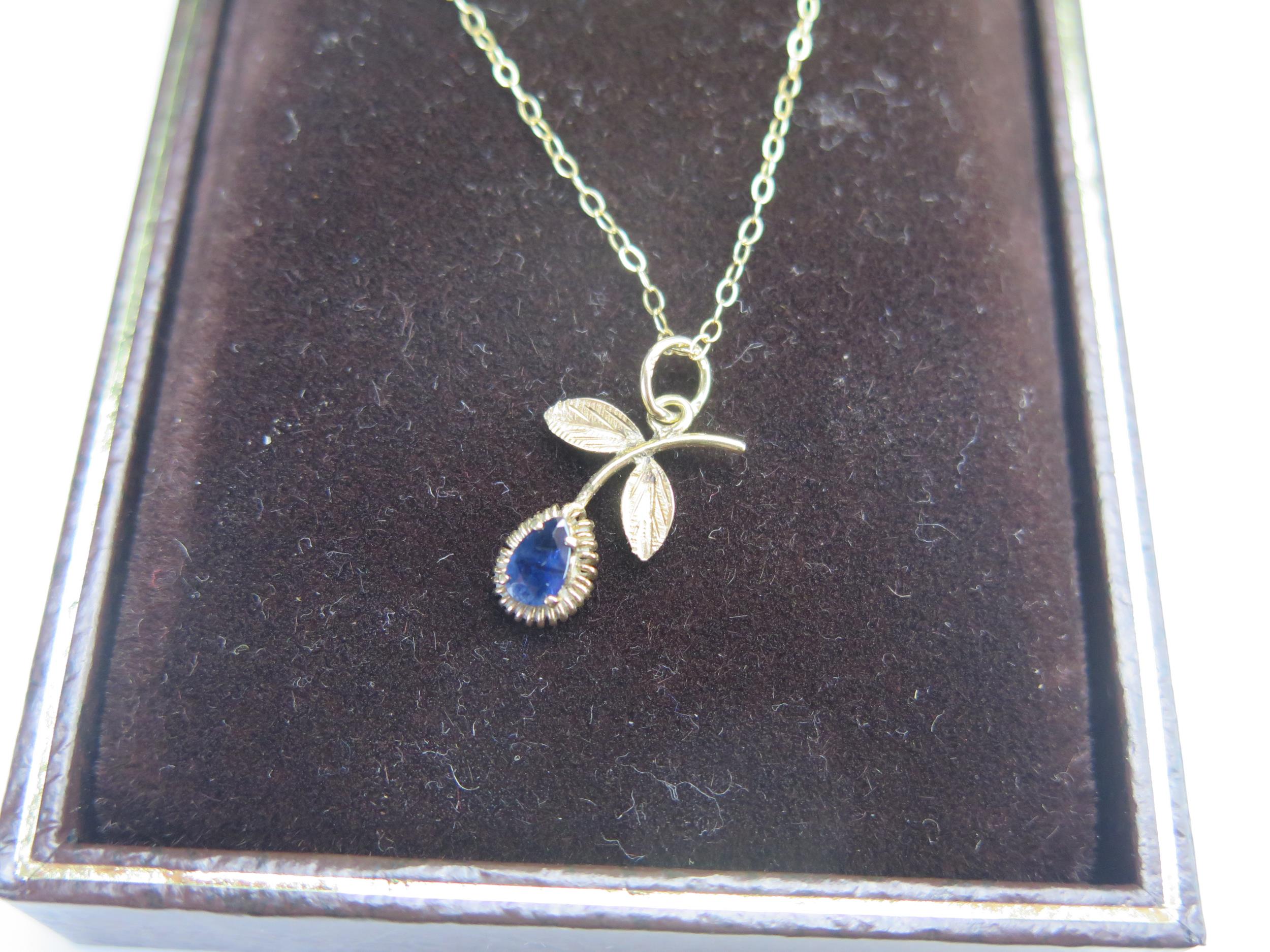 A 9ct Gold and Sapphire Pendant on chain, 18.7mm drop, 9" (23cm), 1.07g), H. Samuel box - Image 2 of 2