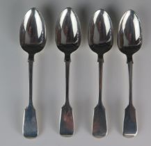 A set of four Victorian silver Fiddle pattern dessert spoons, maker Robert Wallis, London, 1845,