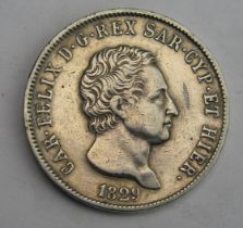 Italian States 1829 Sardinian 5 Lira