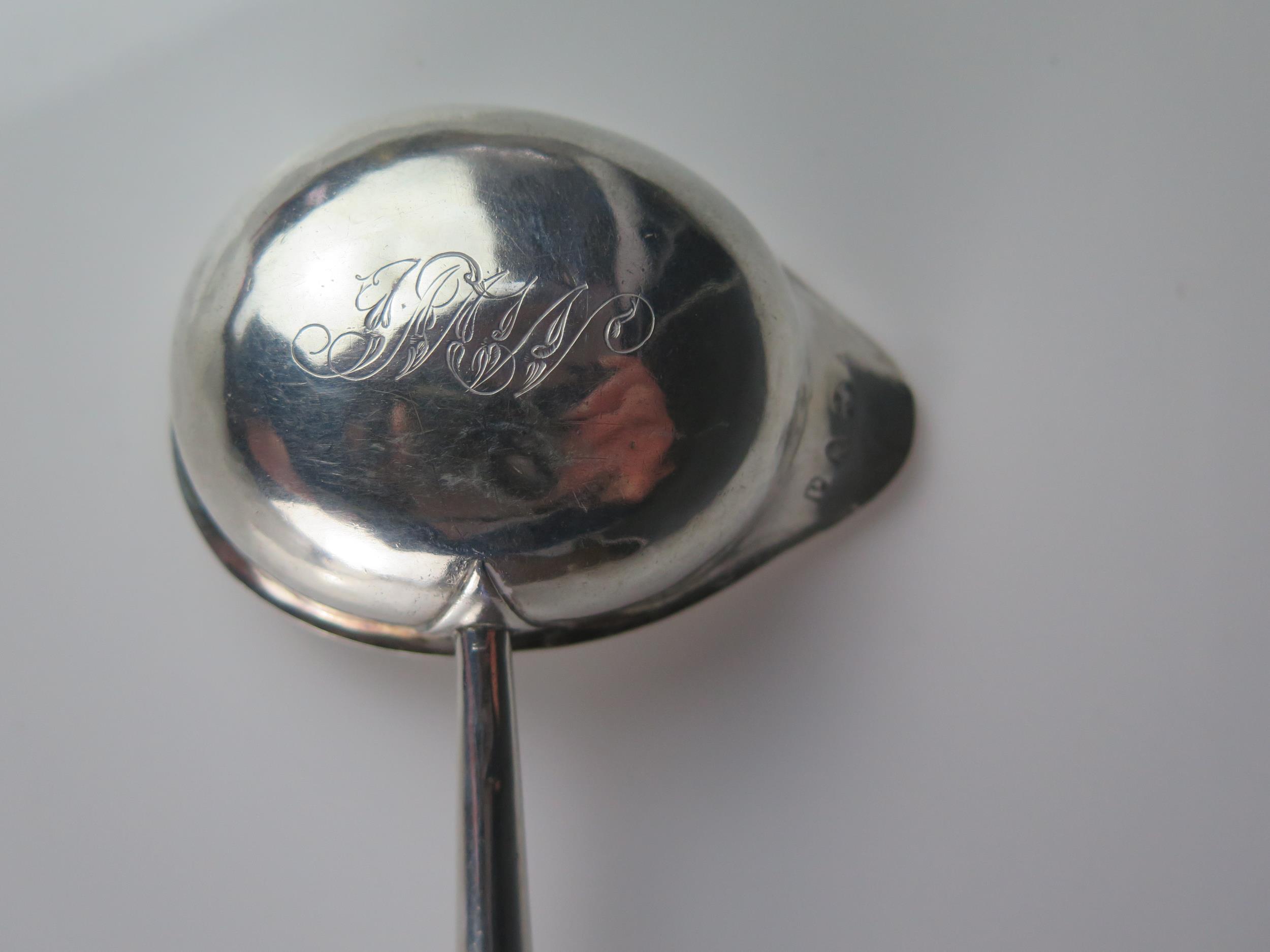 A George III silver toddy ladle, makers mark worn possibly T.S, London, 1779, monogrammed, mounted - Image 3 of 4