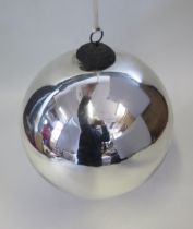 A Large Witches Ball with a silvered mirrored finish, 24cm diam.