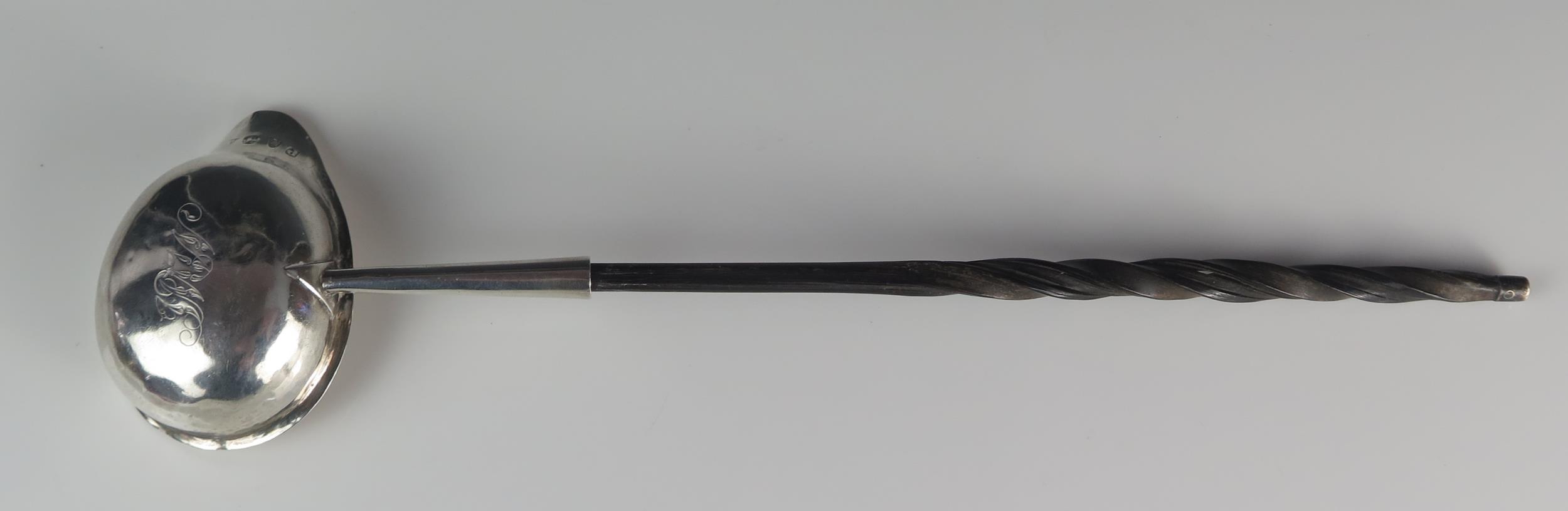 A George III silver toddy ladle, makers mark worn possibly T.S, London, 1779, monogrammed, mounted - Image 2 of 4