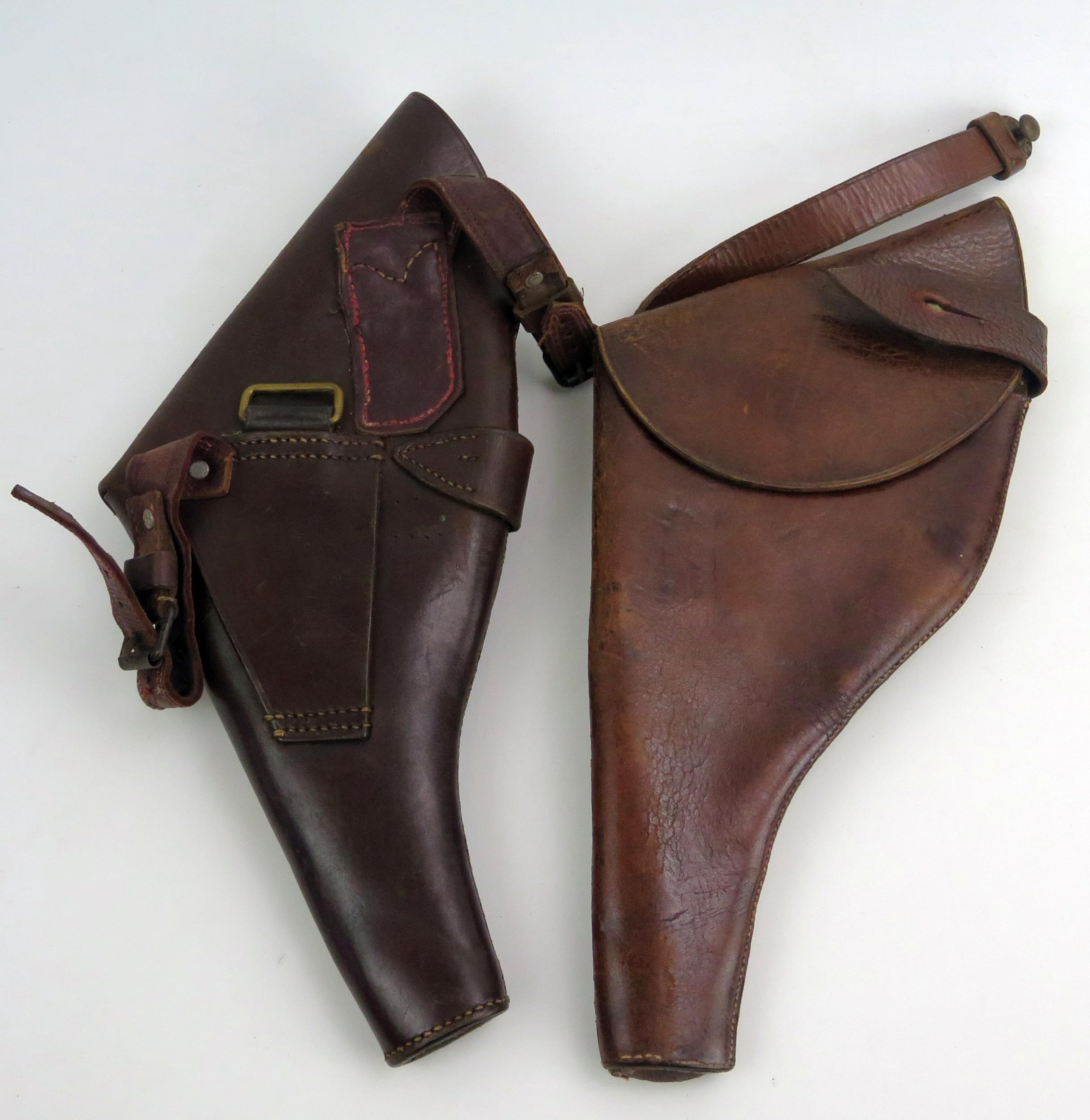 A World War One period, British Army Officer's leather Webley holster, together with another similar - Image 2 of 2