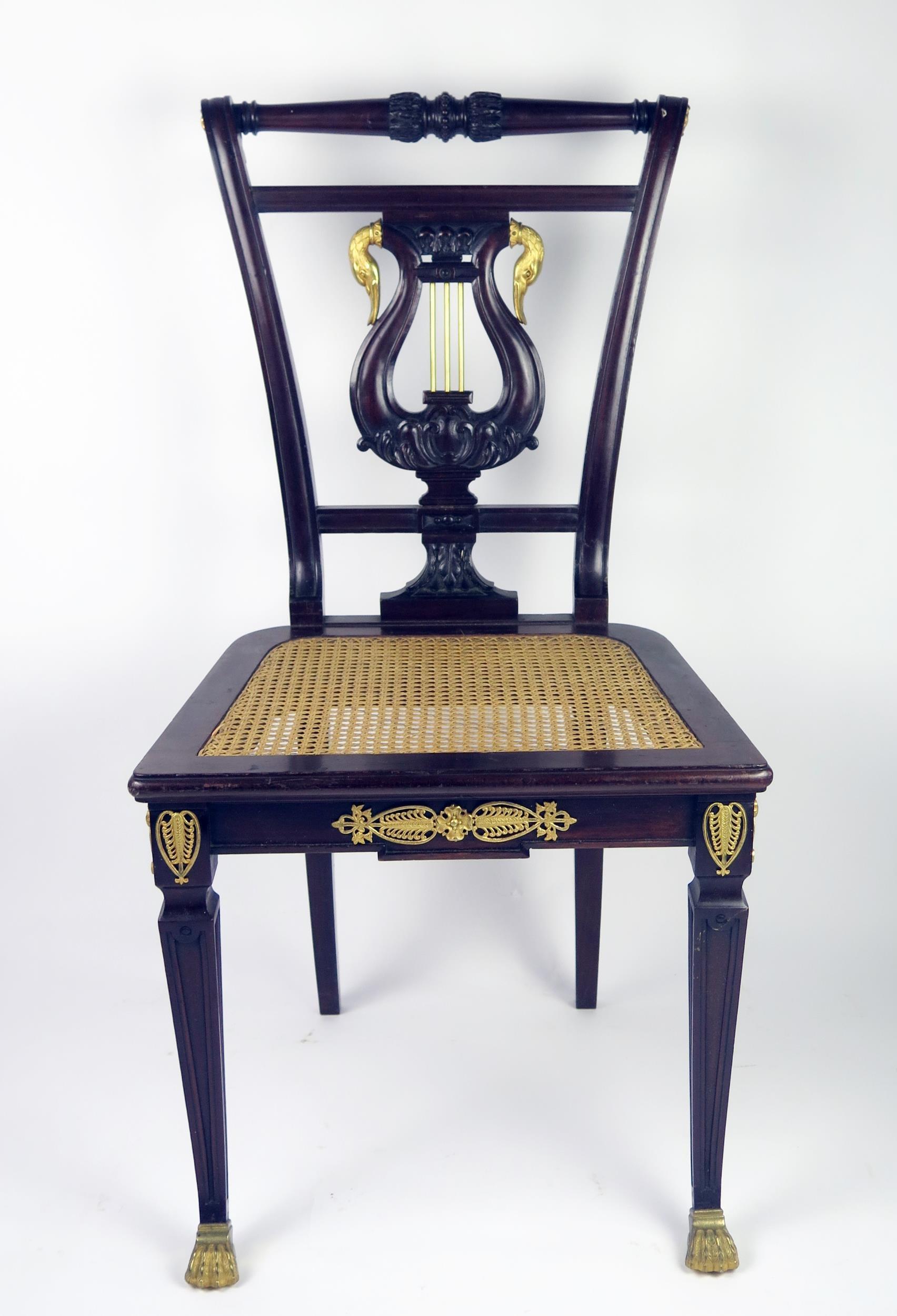 A 19th century Empire style mahogany salon chair, the back of tapering form with turned top rail - Image 2 of 4