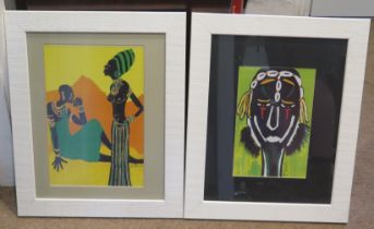 J Bavin, an African man and woman, gouache, signed J Bavin, 29 x 19cm, together with a companion