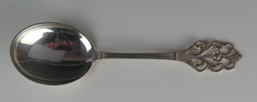 A Norwegian silver spoon, stamped marks 830S maker Thorvald Marthinsen, the circular bowl with