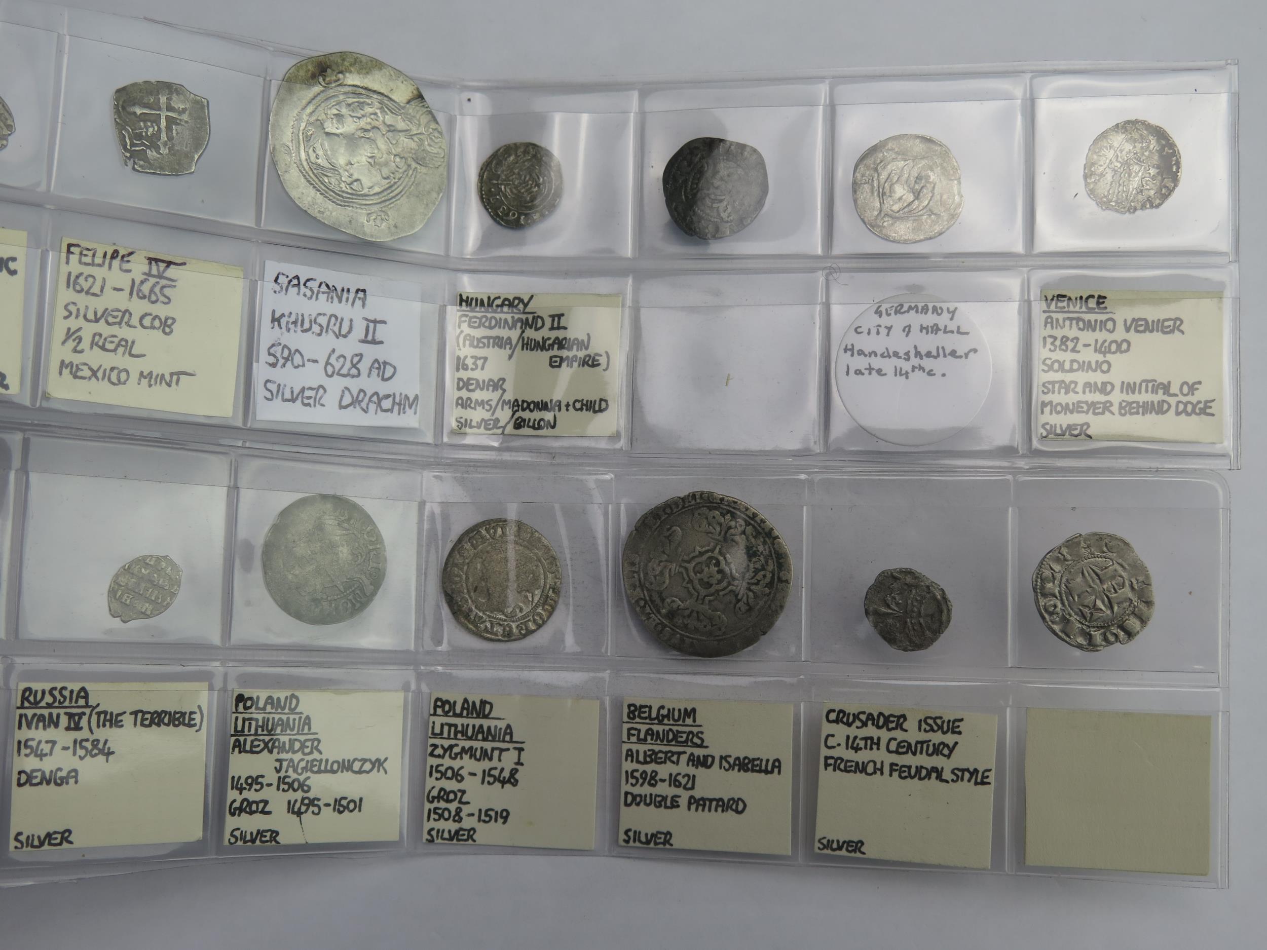 3 x strips of mainly European silver hammered coins with silver Cob 1/2 Real - Image 2 of 7