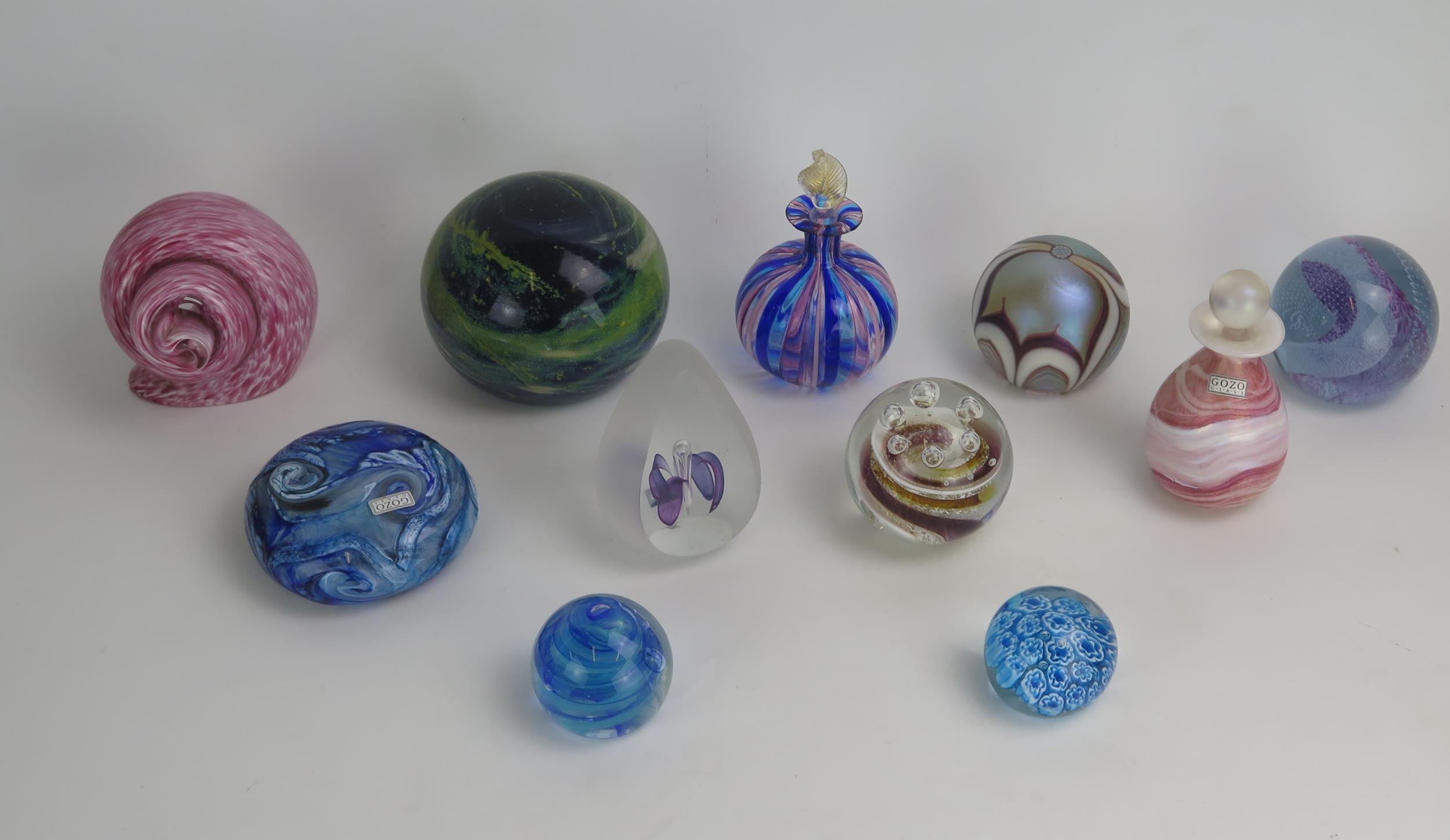 A Collection of Twelve Glass Paperweights and Scent Bottles including Mdina, Gozo and Caithness, - Image 2 of 2