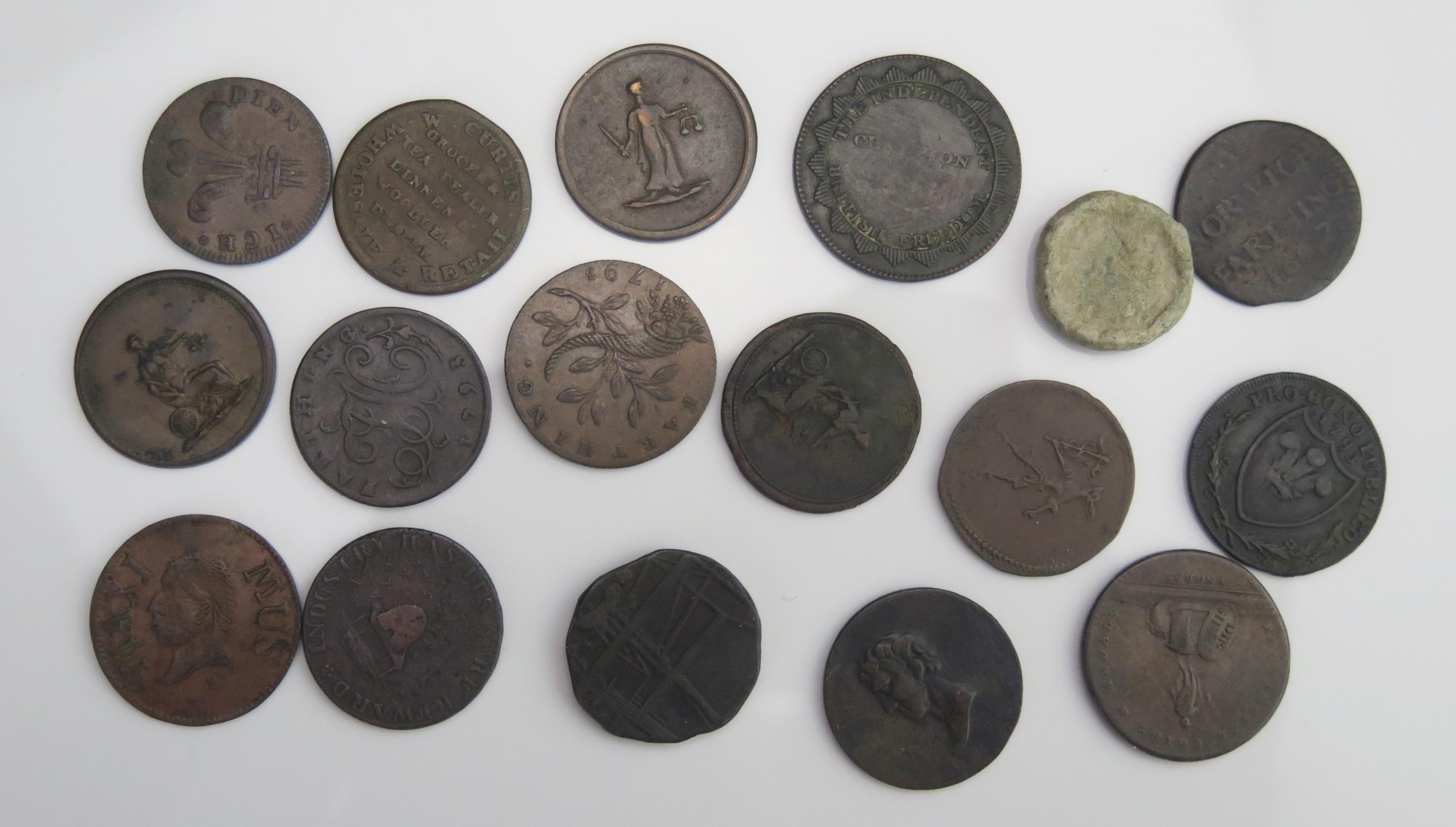 Sheet of Farthing size tokens etc. including Columbia, Sir Isaac Newton etc. - Image 2 of 2