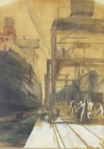 Loading the Ocean Liner, watercolour, 36x26cm, framed & glazed