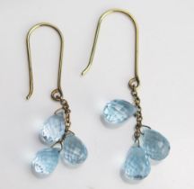 A Pair of 9K Gold and Blue Topaz Pendant Earrings, 38.8mm drop, stamped 9K, 2.63g