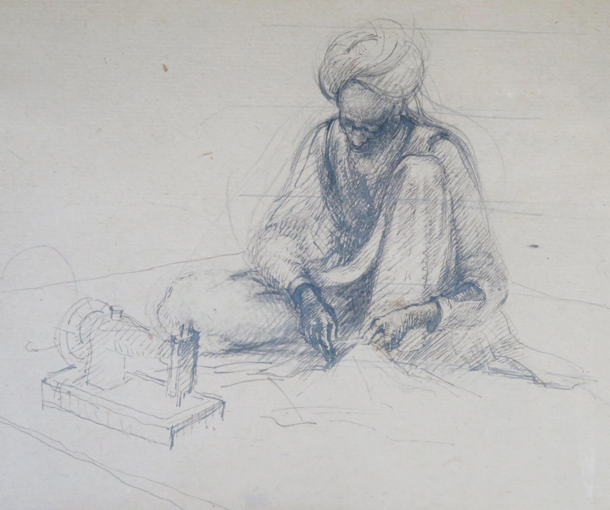 The Tailor, study of an India, signed Durzi? 35, pen & ink, 27x22cm and one other of a Moroccan - Image 3 of 5