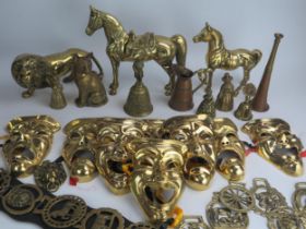 A Collection of Brass Ornaments including an Egyptian Revival Dish, masks, etc.