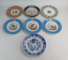 Three 19th Century Continental Porcelain Plates decorated with birds (22.5cm), a Limoges plate