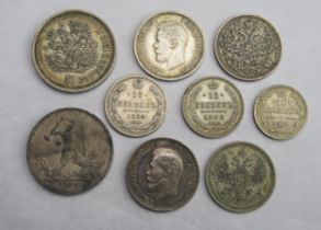 Russian 1924 50 Kopek, 1912 50 Kopek, 1900 25 Kopek with others