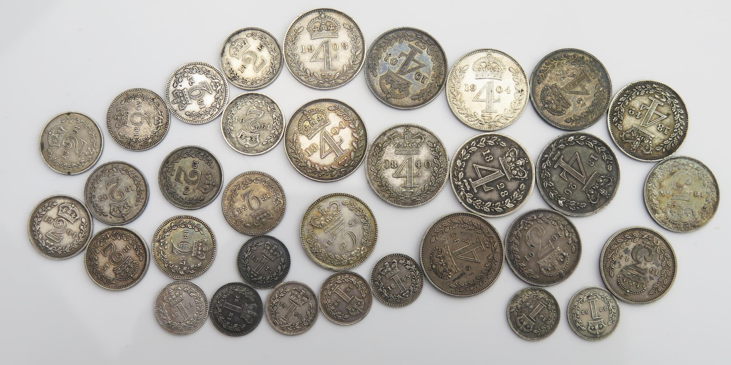 Sheet of Maundy coins - 8 x Maundy penny, 11 x Maundy 2d, 9 x Maundy 4d including 1826 and 1828 etc. - Image 2 of 2