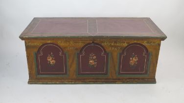 A 19th Century German Painted Pine Chest dated 1847, 125(l)x58(d)x47.5(h)cm