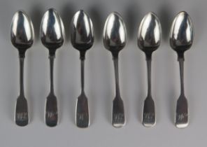 Three Victorian provincial silver Fiddle pattern teaspoons, maker Robert Williams, Exeter, 1844,