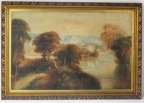 Pastoral Scene with shepherd, watercolour, 92 x 59cm, framed & glazed