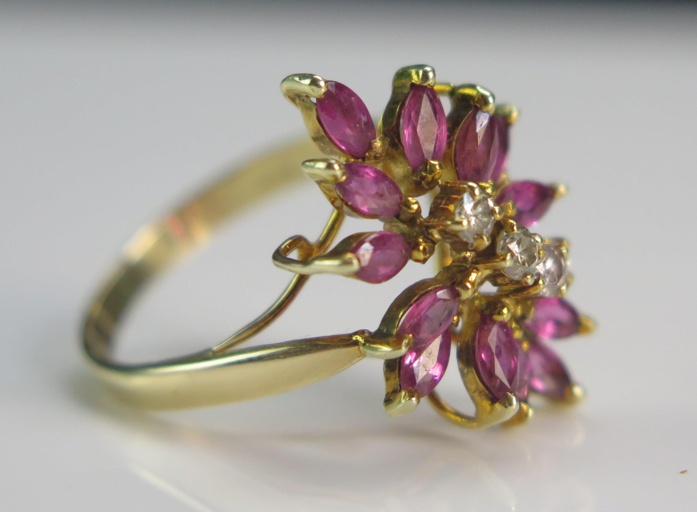 A 14K Gold, Ruby and Diamond Cluster Ring, 21x14.6mm head, sizeL.5, stamped 585 14K, 3.66g - Image 2 of 2