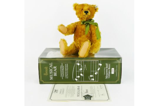 Steiff Harrods 1991 Musical Bear, mohair with green bow tie - white tag limited edition, EAN 011924, - Image 1 of 3