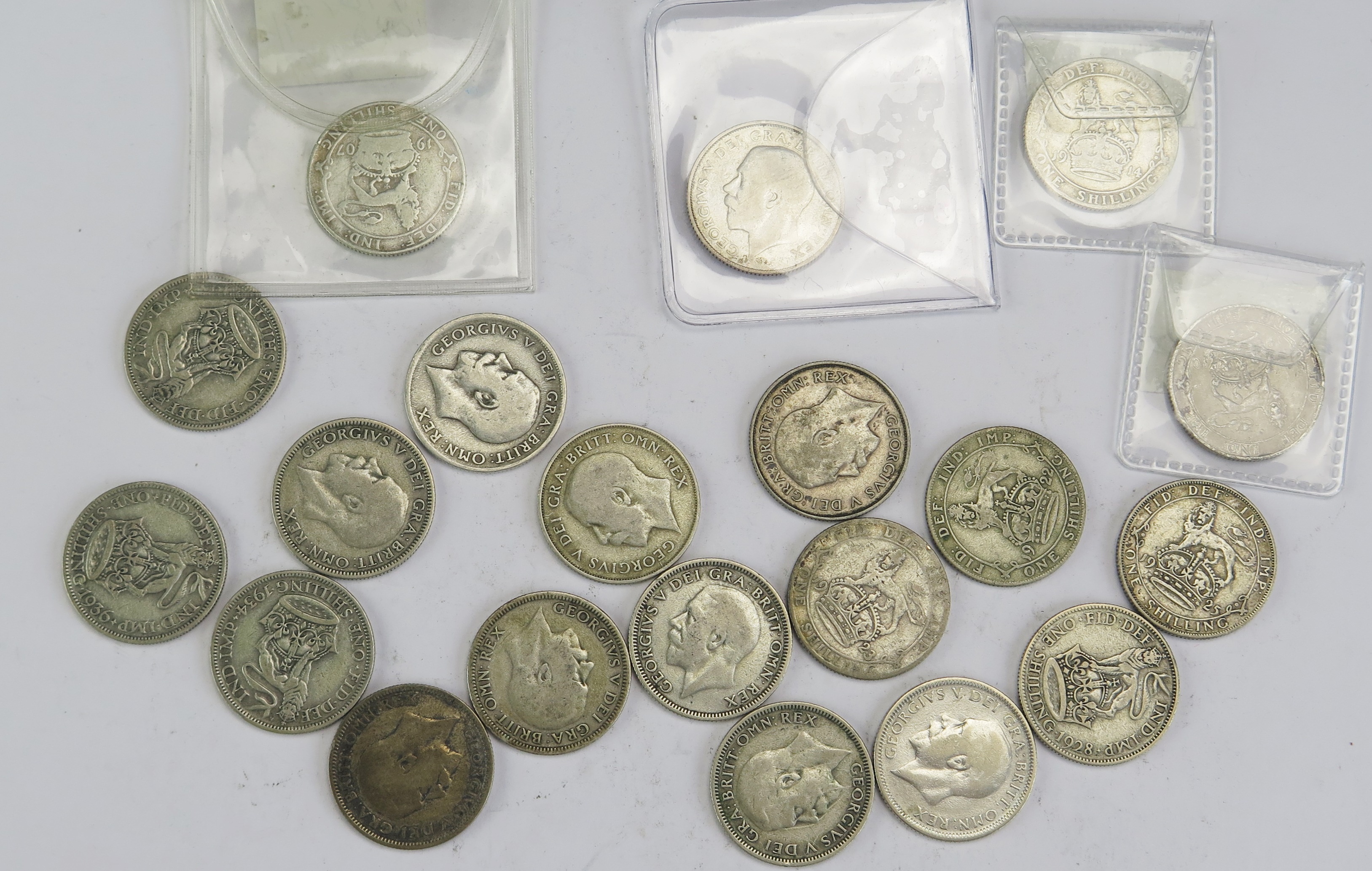 A Collection of Edward VII and later Silver Shillings _1907, 1910, 1914, 1920, 1921, 1922, 1923,