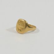 An 18 carat gold signet ring, engraved with worn interwoven initials, finger size L 1/2, 4.6g