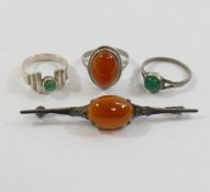 A collection of silver jewellery and unmarked items or stamped '925', comprised of a carnelian set