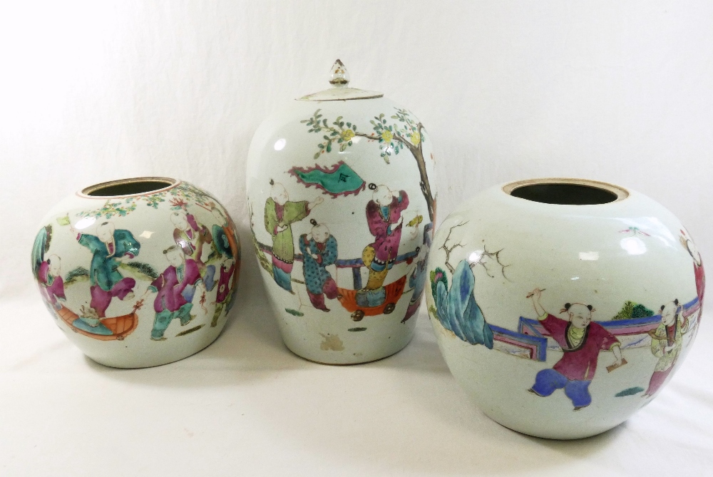 Four 19th century Chinese famille rose porcelain ginger jars, the largest 29cm high, with Jianding - Image 2 of 6